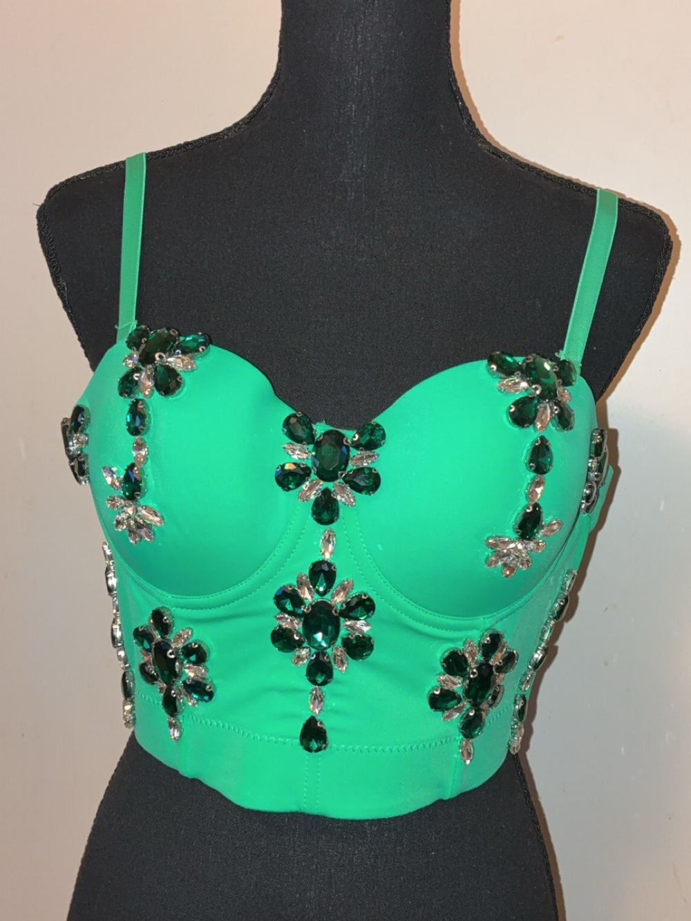 Green Embellished Bustier Crop Top - Women